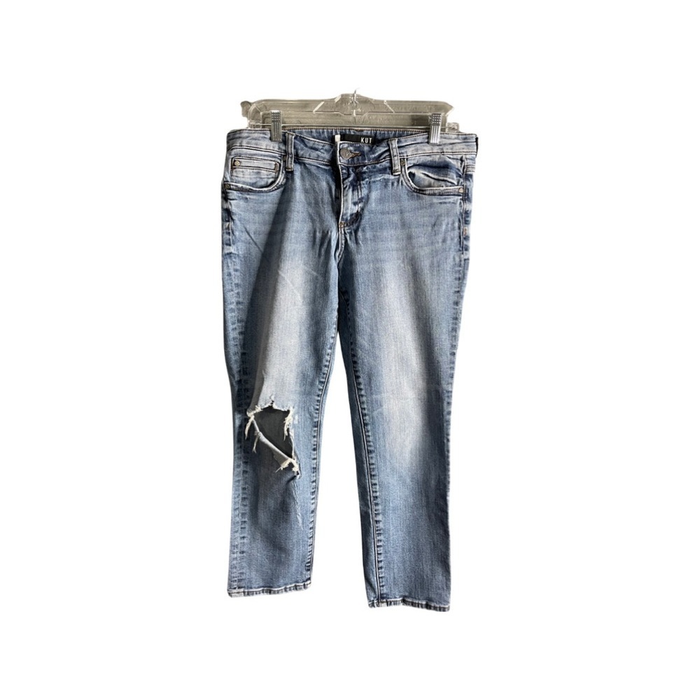 Kut from the kloth women size 10 single busted knee ankle crop jeans